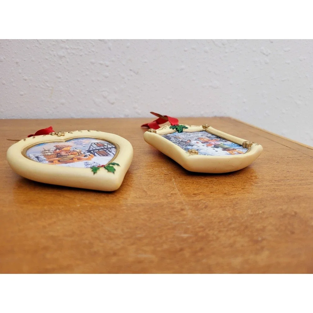 2 Danbury Mint M.J. Hummel Christmas Ornaments Framed Pictures w/ Tags Ribbons - Picture 3 of 7